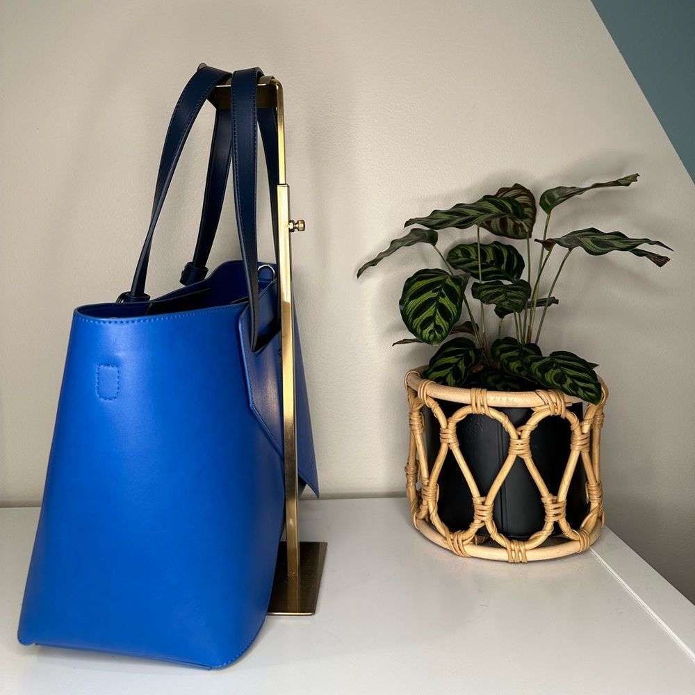 Origami by POMIKAKI Italy Blue Geometric Tote Bag Modern Vegan Leather Handbag - Picture 5 of 11
